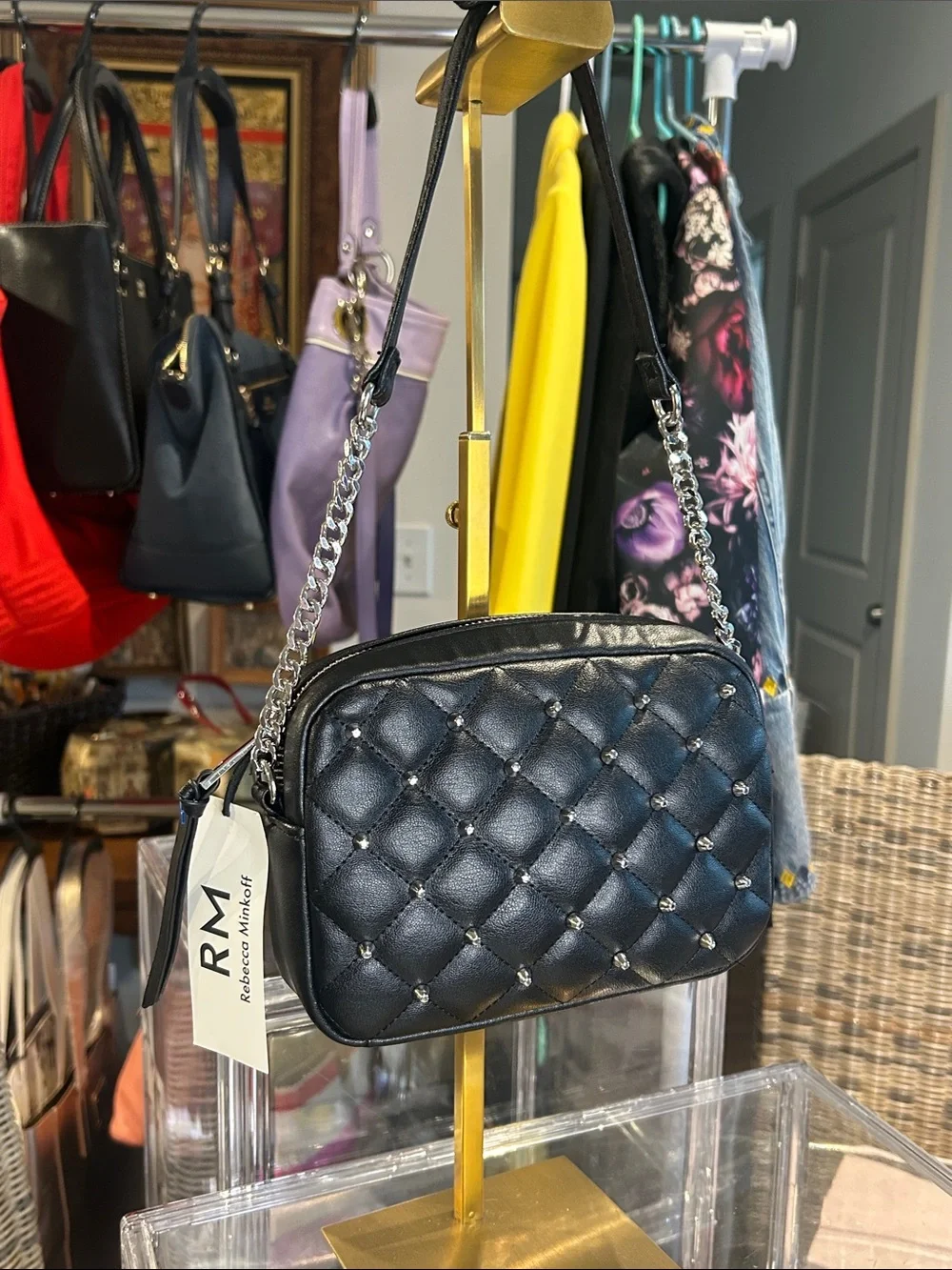 Rebecca Minkoff Quilted Black Diamond Crossbody/Chain Strap 7.5”x 2”x 5.25” NWT